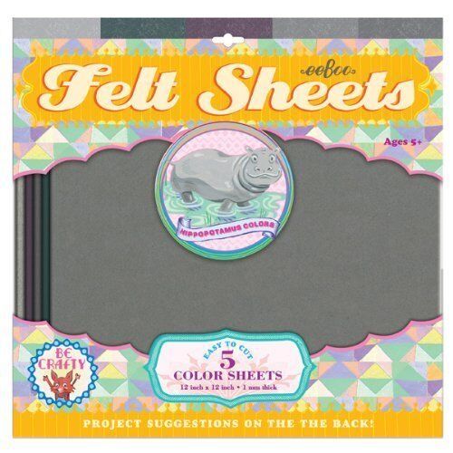 Hippopotamus Colors Gray Felt Sheets, 5 sheets, by eeBoo