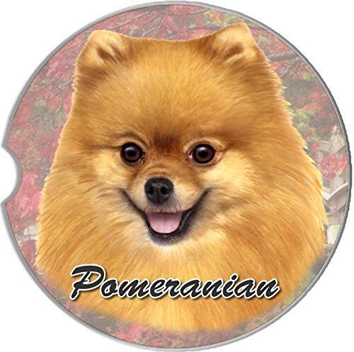 ES Pets Absorbent Stoneware Car Cup Holder Coaster, Pomeranian