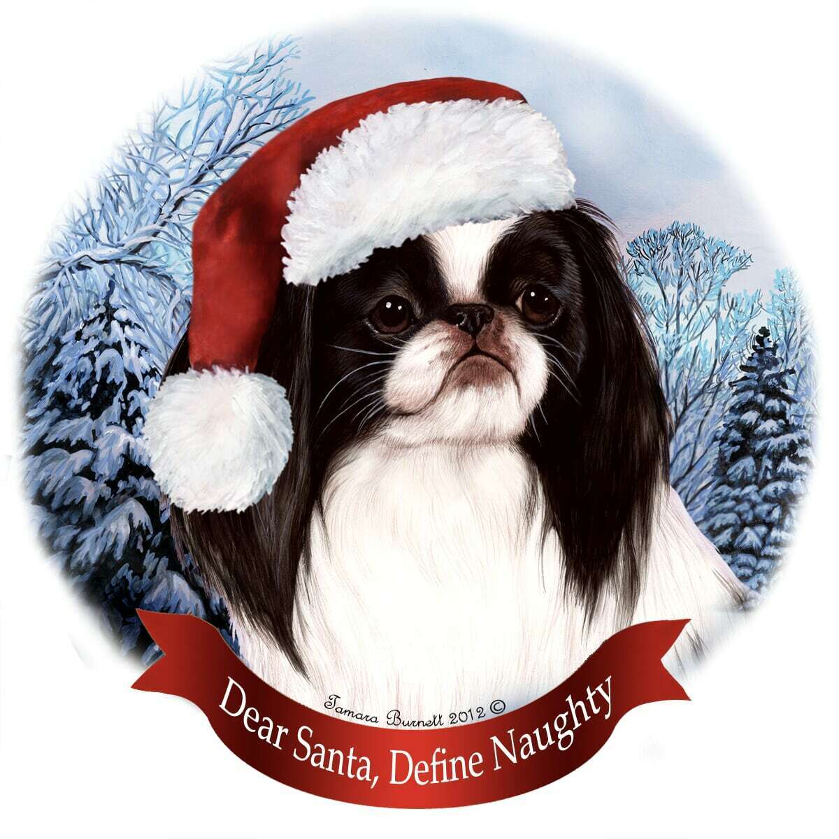Holiday Pet Gifts Japanese Chin (Black & White) Santa Hat Dog Porcelain Ornament