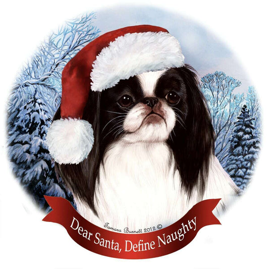 Holiday Pet Gifts Japanese Chin (Black & White) Santa Hat Dog Porcelain Ornament
