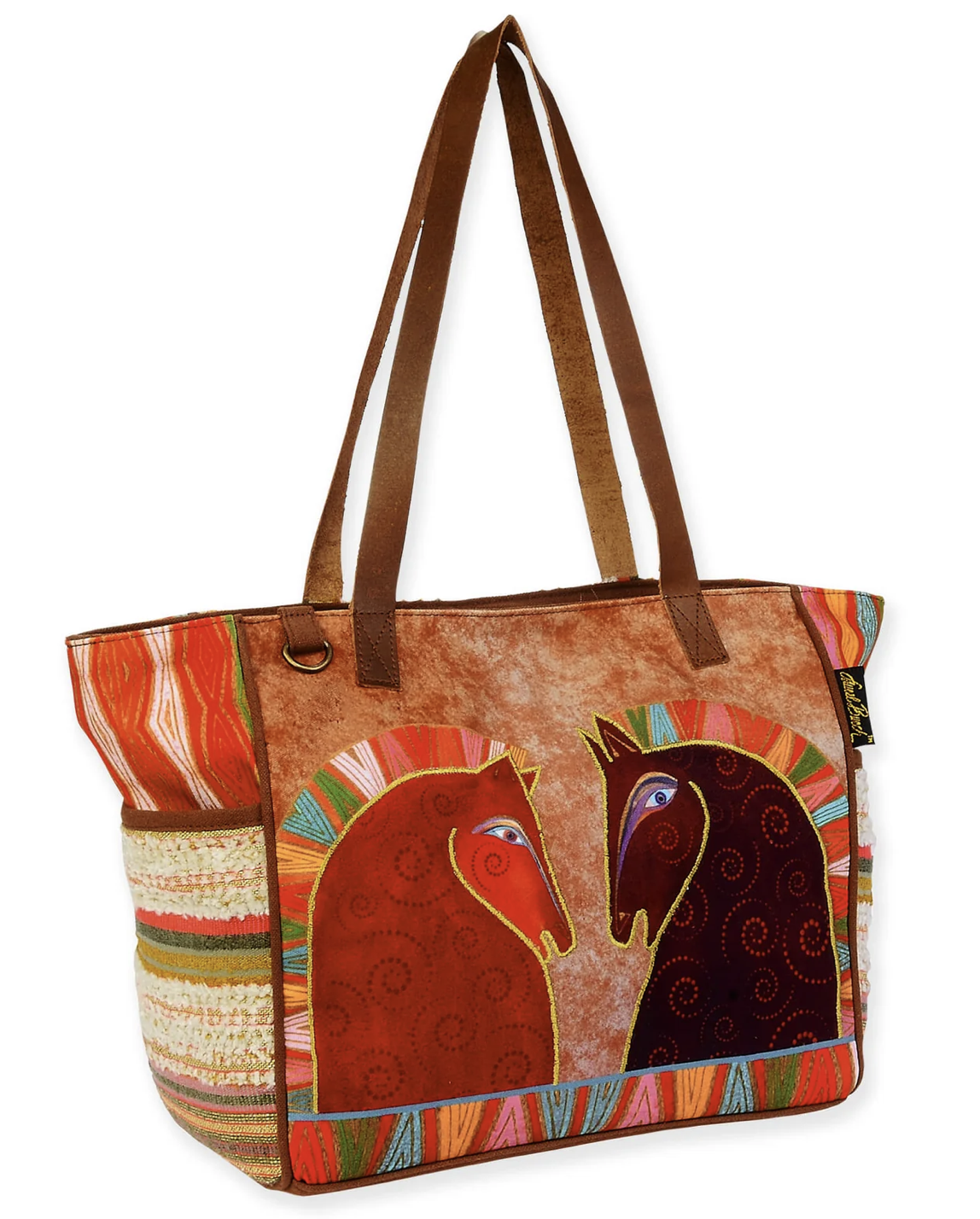 Laurel Burch Rushia & Rusty Horses Medium Tote Bag Handbag, 16" x 6.5" x 10"