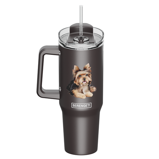 Serengeti 40 Oz Yorkie Dog Stainless Steel Tumbler with Handle, Straw & Lid
