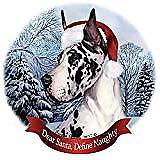 Holiday Pet Gifts Harlequin Dane Cropped Dog Santa Hat Porcelain Ornament