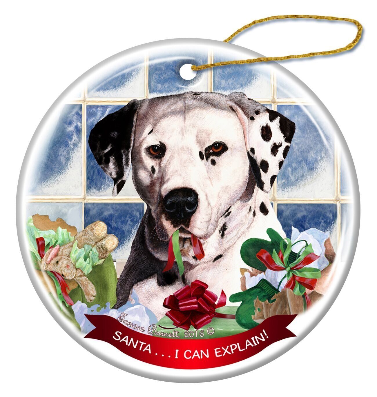 Dalmatian Dog Porcelain Hanging Ornament Pet Gift 'Santa.. I Can Explain!'