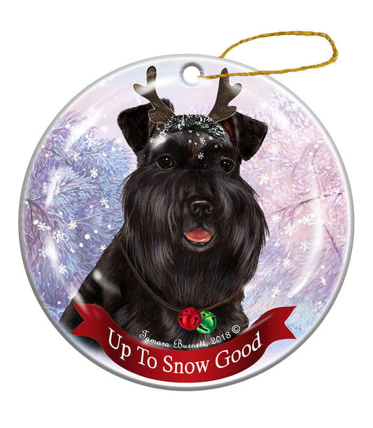 Holiday Pet Gifts Black Uncropped Schnauzer Dog Porcelain Christmas Ornament