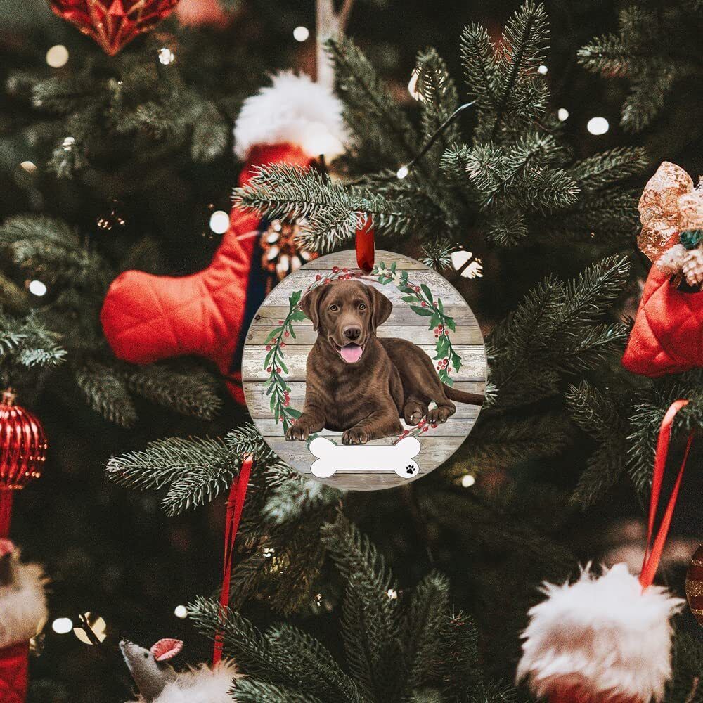 Chocolate Lab Ornament - E&S Pets - DIY Personalizable, Ceramic Round Ornament