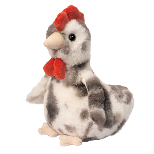 Rockie Soft Gray and White Spotted Chicken Mini Plush Stuffed Animal Toy, 7 Inch