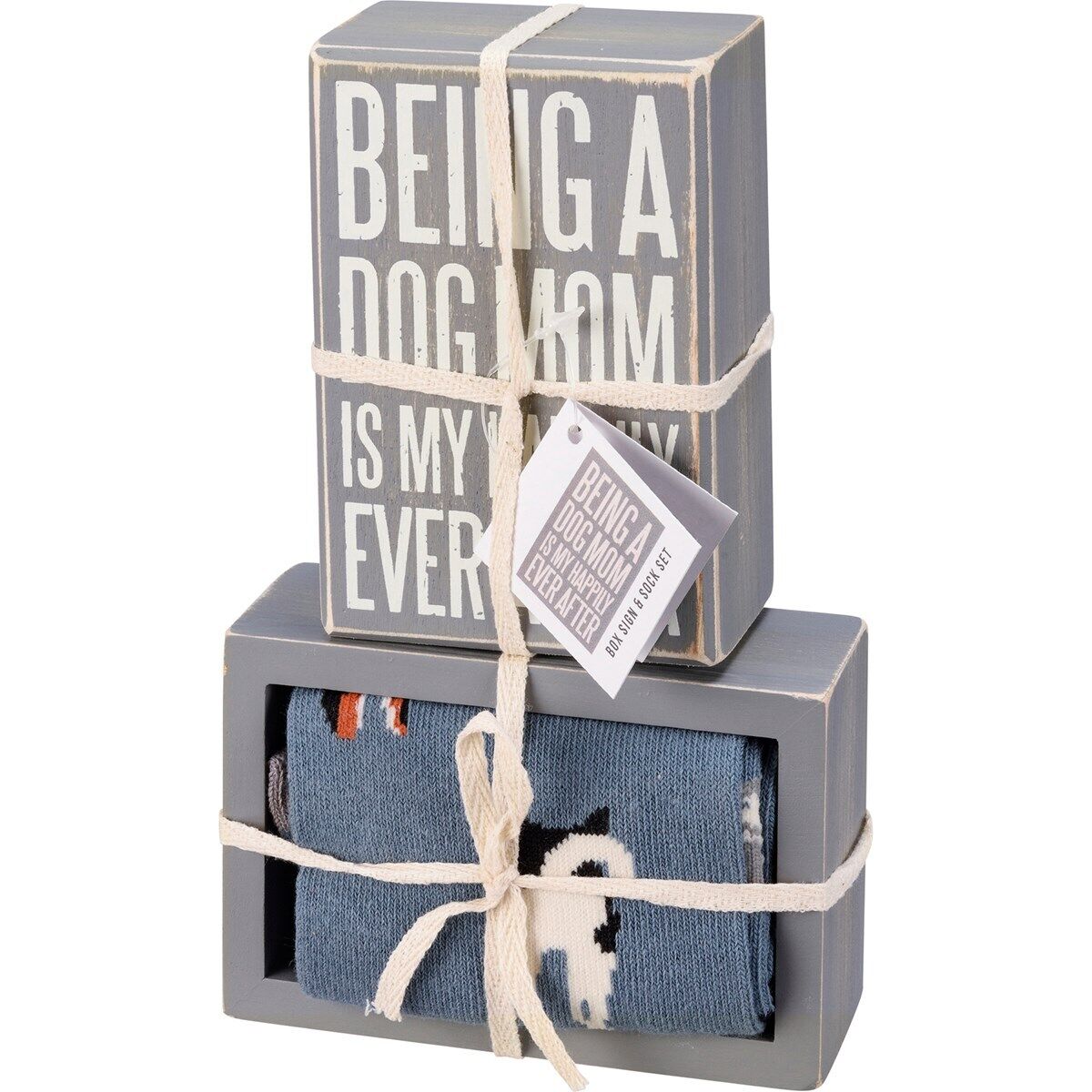 Primitives by Kathy Box Sign & Pair of Socks Set - Dog Mom Happily Ever After
