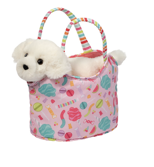 Douglas Pals Candy Pop Sassy Sak Tote w White Retriever Stuffed Animal Toy, 7"