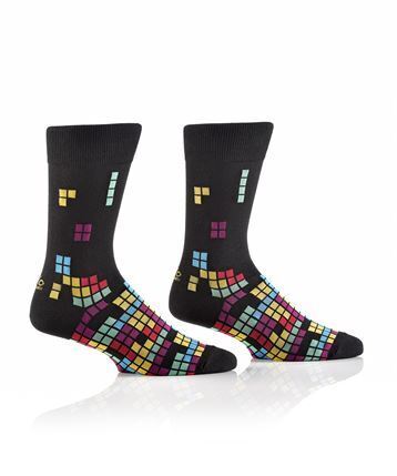 Tetrominoes on Black Men's Crew Socks by Yo Sox