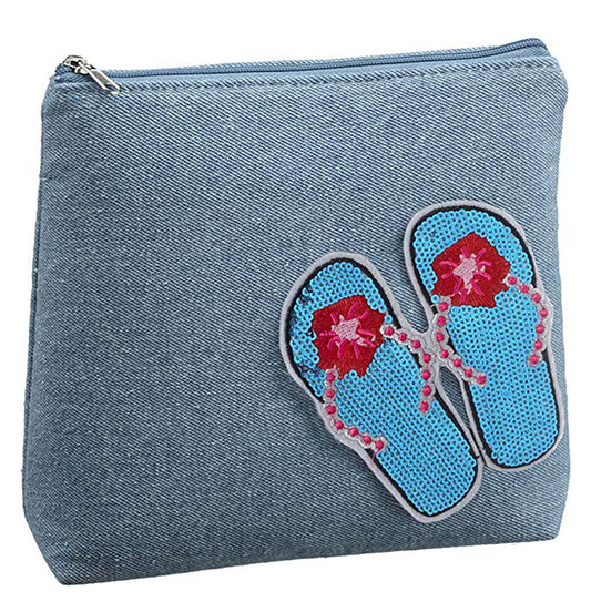 Ganz KABOOM! Patches - Light Denim Cosmetic Bag, Flip Flops