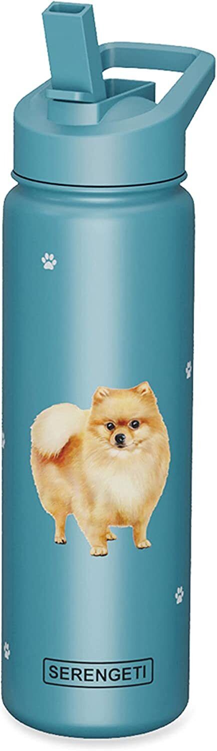 E&S Pets Stainless Steel Water Bottle 24 Oz, Spill Proof (Pomeranian)