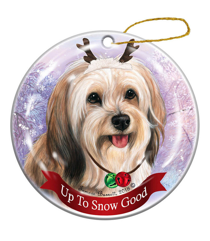 Holiday Pet Gifts Cream Tibetan Terrier Reindeer Dog Porcelain Ornament