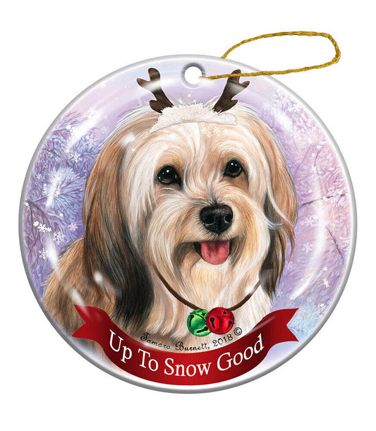 Holiday Pet Gifts Cream Tibetan Terrier Reindeer Dog Porcelain Ornament