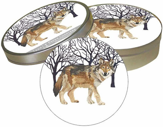 Paperproducts Design Coaster Set. Set 6, 4”, Patti Gay/Two Can Art Winter Wolf