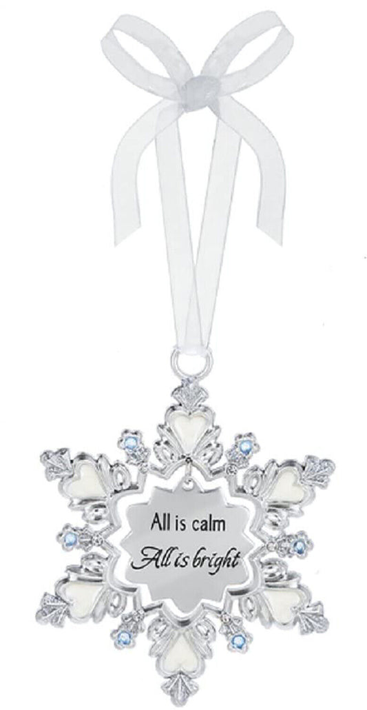 Ganz All is Calm All is Bright Snowflake Decorative Hanging Ornament, Zinc