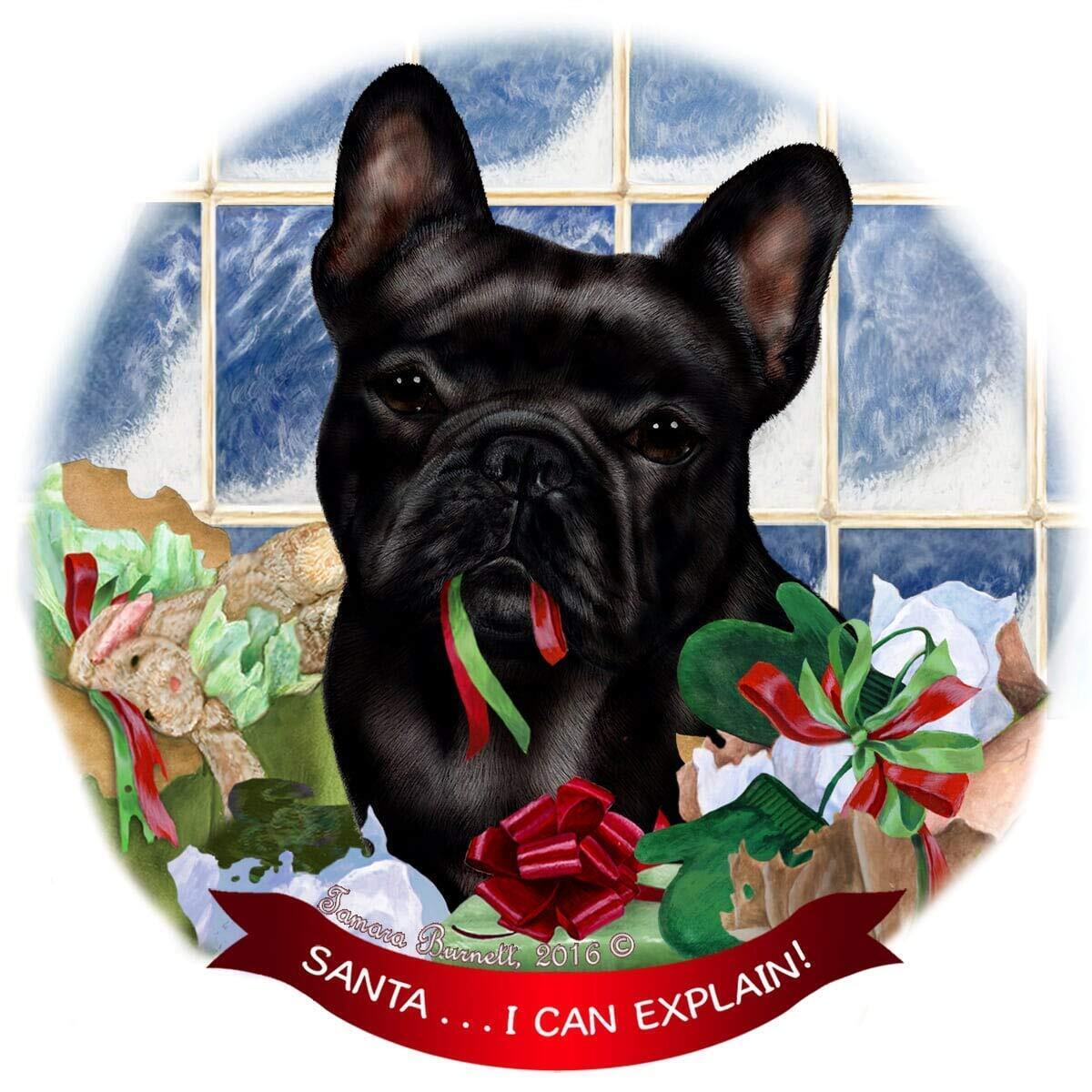 French Bulldog Black Dog Porcelain Ornament Pet Gift 'Santa. I Can Explain!