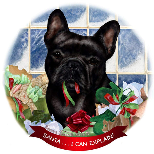 French Bulldog Black Dog Porcelain Ornament Pet Gift 'Santa. I Can Explain!