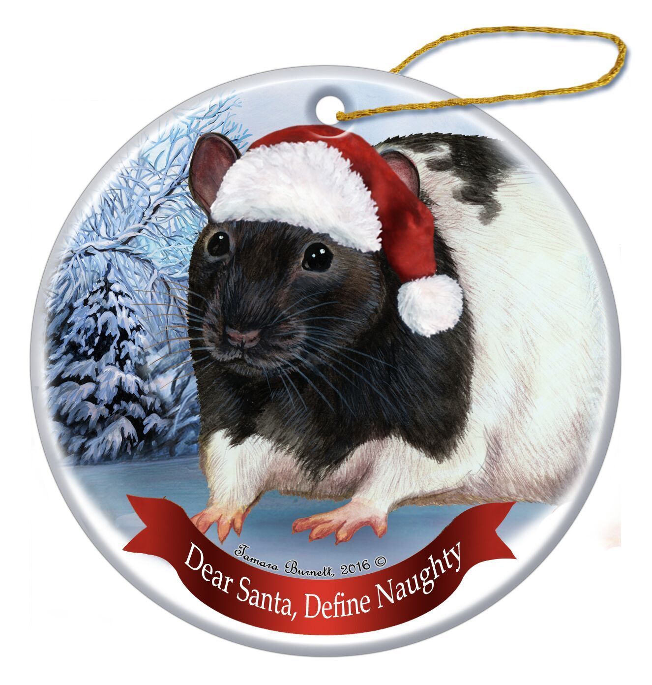 Holiday Pet Gifts Black Hooded Rat Santa Hat Porcelain Christmas Tree Ornament