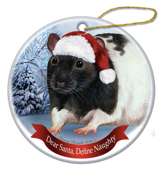 Holiday Pet Gifts Black Hooded Rat Santa Hat Porcelain Christmas Tree Ornament
