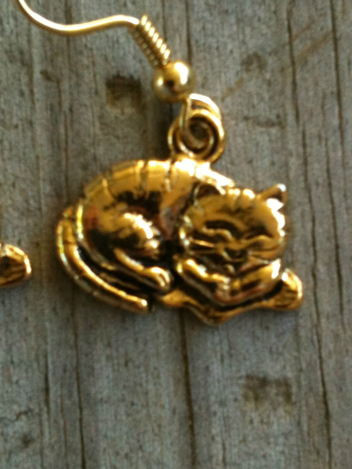 Gold Plated Pewter Sleeping Cat Earrings