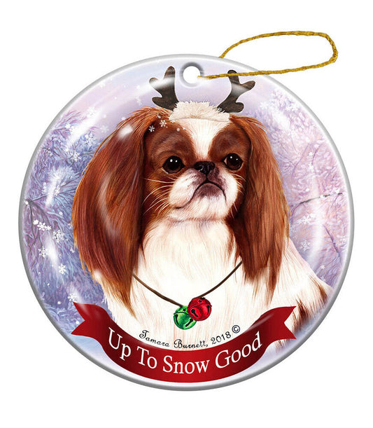Holiday Pet Gifts Black/White Japanese Chin Reindeer Dog Porcelain Ornament