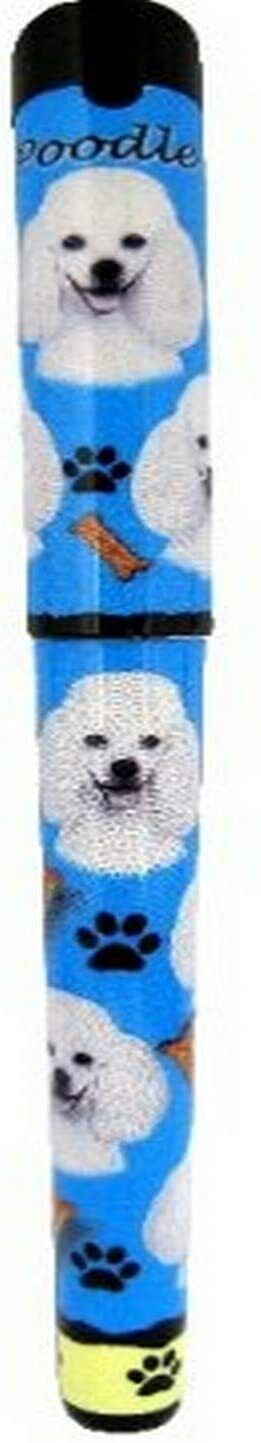 E&S Pets White Poodle Pen Easy Glide Gel Pen, Refillable with A Perfect Grip
