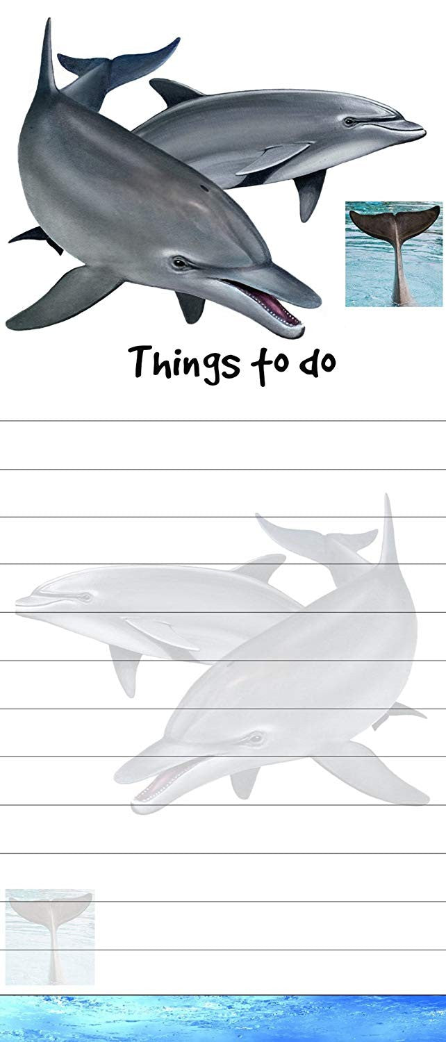 "Dolphin Magnetic List Pads" Uniquely Shaped Sticky Notepad