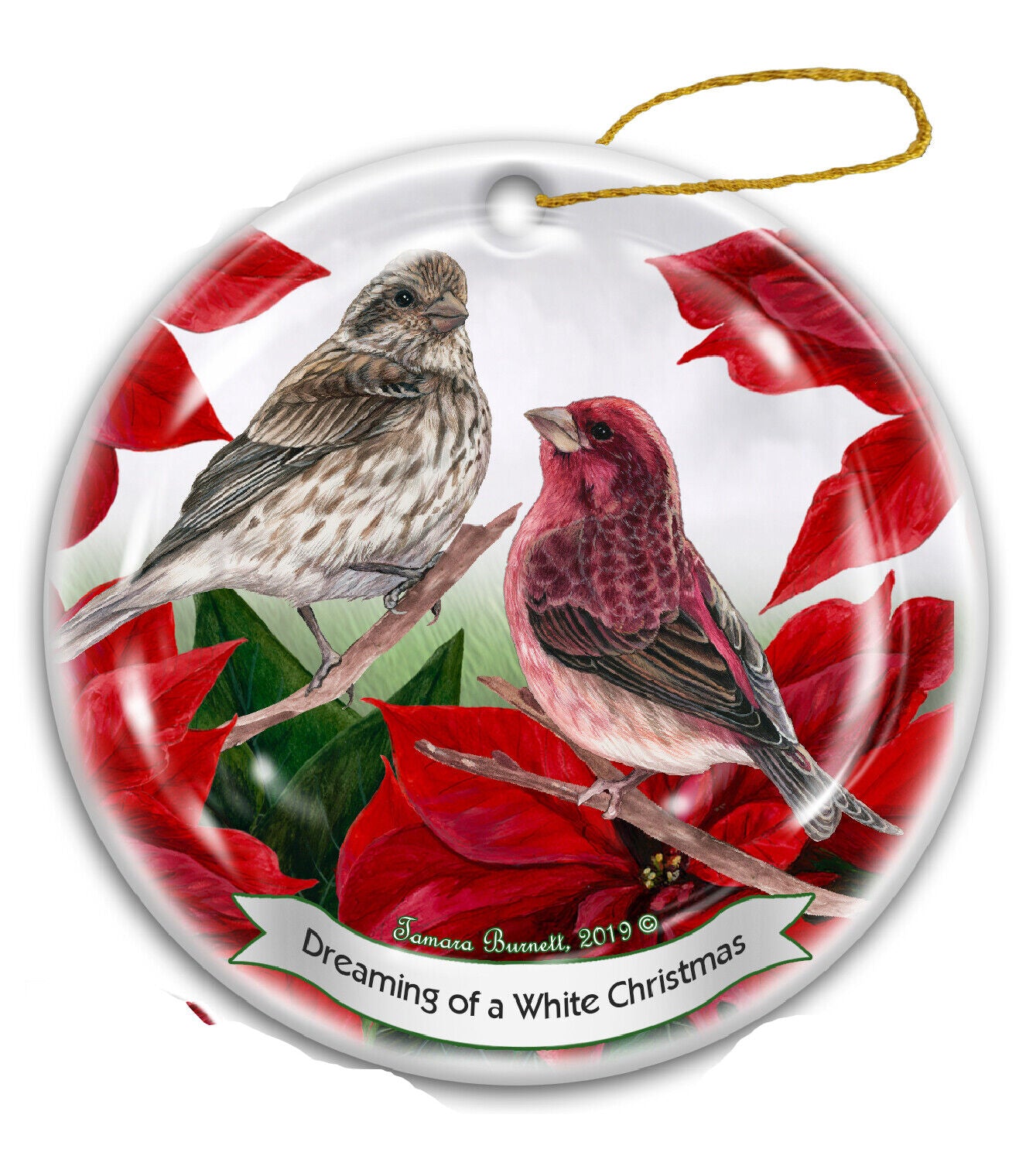 Holiday Pet Gifts Purple House Finch Bird Porcelain Christmas Ornament