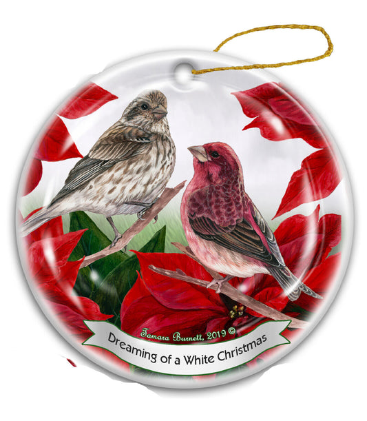 Holiday Pet Gifts Purple House Finch Bird Porcelain Christmas Ornament