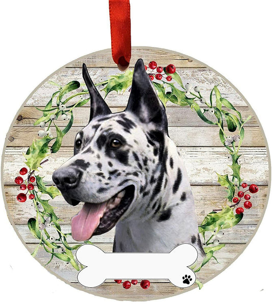 Harlequin Dane Ornament - E&S Pets - DIY Personalizable, Ceramic Round Ornament