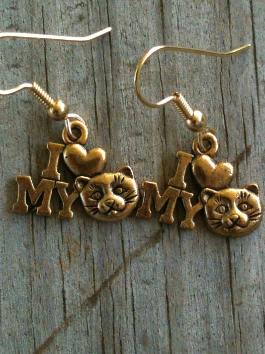 Gold Plated Pewter I Heart my Cat Earrings