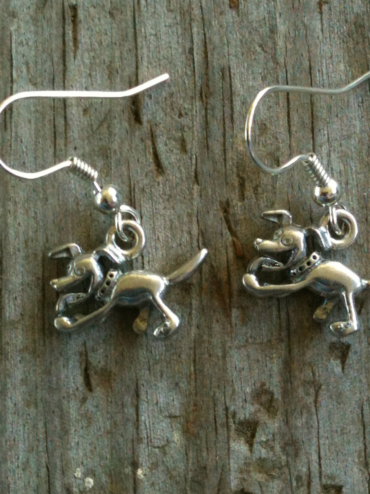 Silver Plated Pewter Running Cartoon Dog Earrings