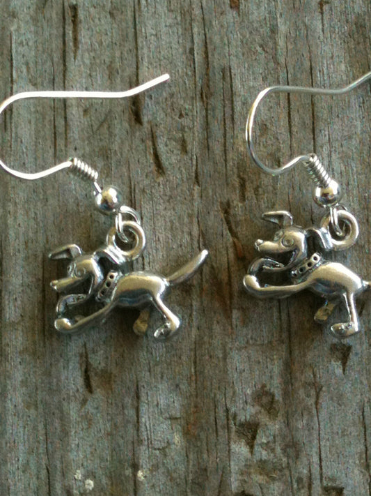 Silver Plated Pewter Running Cartoon Dog Earrings