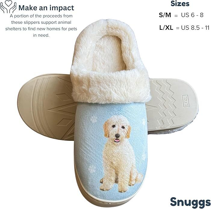E&S Pets Goldendoodle Snugg Slippers for Pet Lovers - Fuzzy Memory Foam, S/M