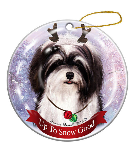 Holiday Pet Gifts Havanese, Black & White Dog Porcelain Christmas Ornament