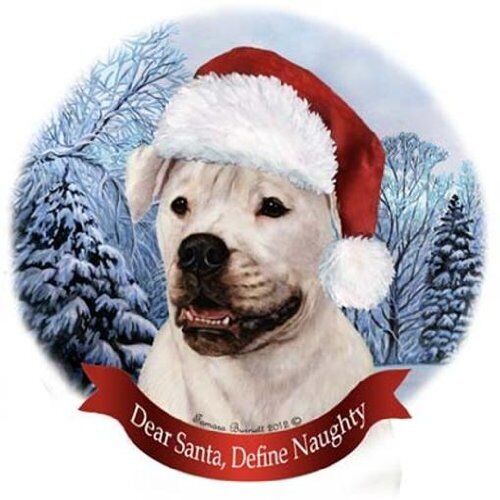 American Bulldog Santa Hat Christmas Ornament Porcelain China USA-made