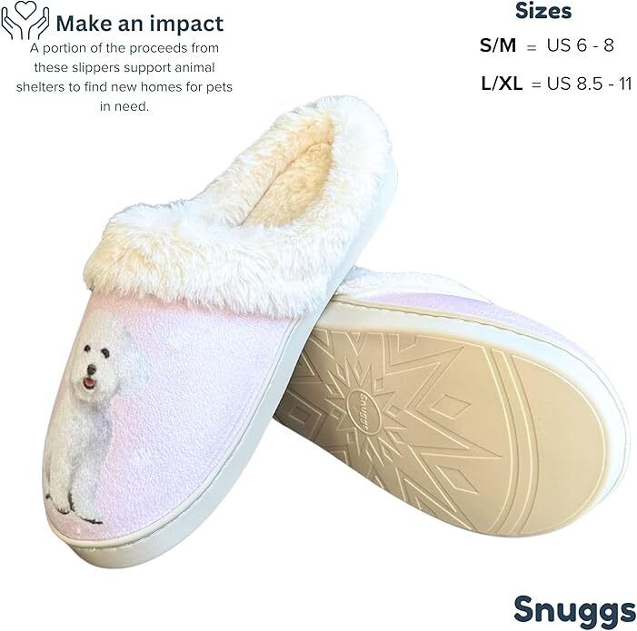 E&S Pets Bichon Frise Snugg Slippers for Pet Lovers -  Memory Foam, S/M