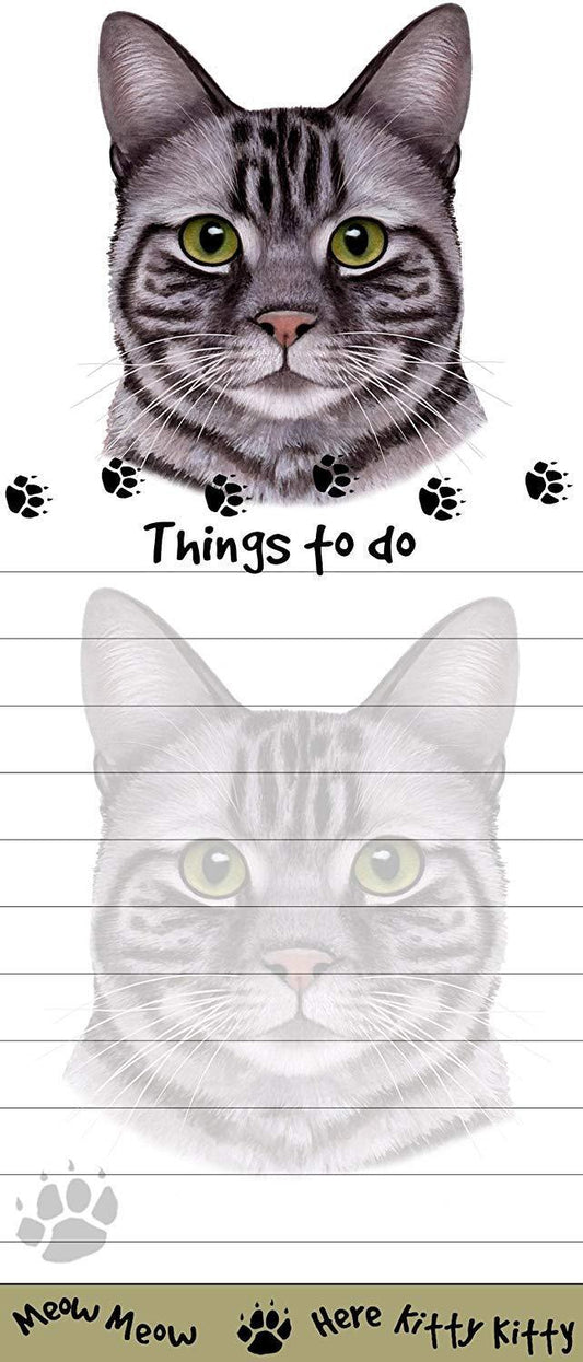 "Gray Tabby Cat Magnetic List Pads" Uniquely Shaped Sticky Notepad