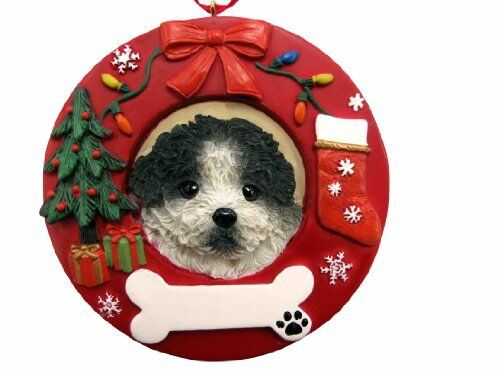 Black & White Shih Tzu Puppy Cut Ornament Wreath Shaped Easily Personalized