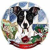 Rat Terrier Black/White Tipped Dog Porcelain Ornament 'Santa. I Can Explain!'