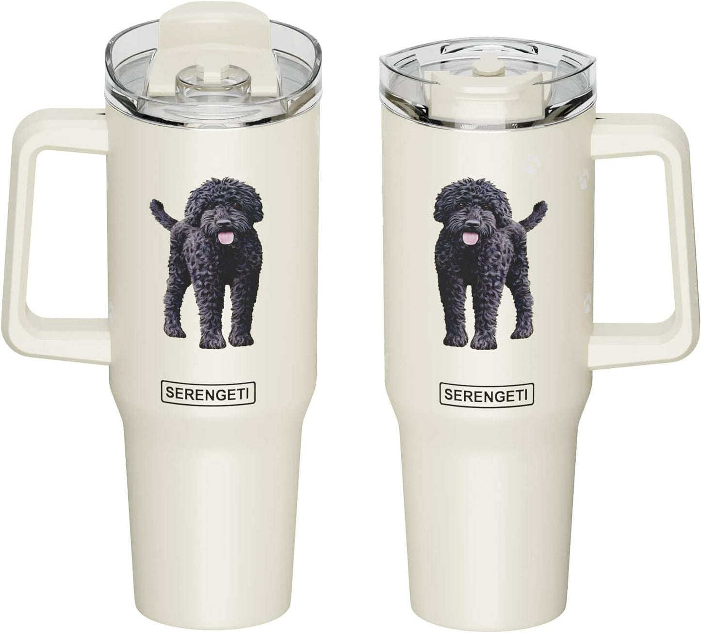 Serengeti 40 Oz Labradoodle Dog Stainless Steel Tumbler w Handle, Straw & Lid