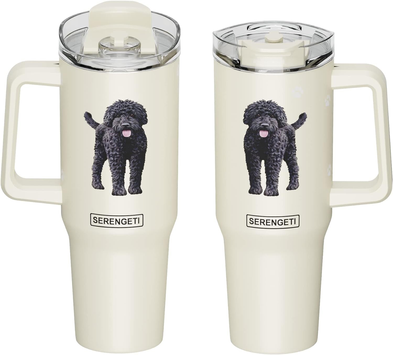 Serengeti 40 Oz Labradoodle Dog Stainless Steel Tumbler w Handle, Straw & Lid
