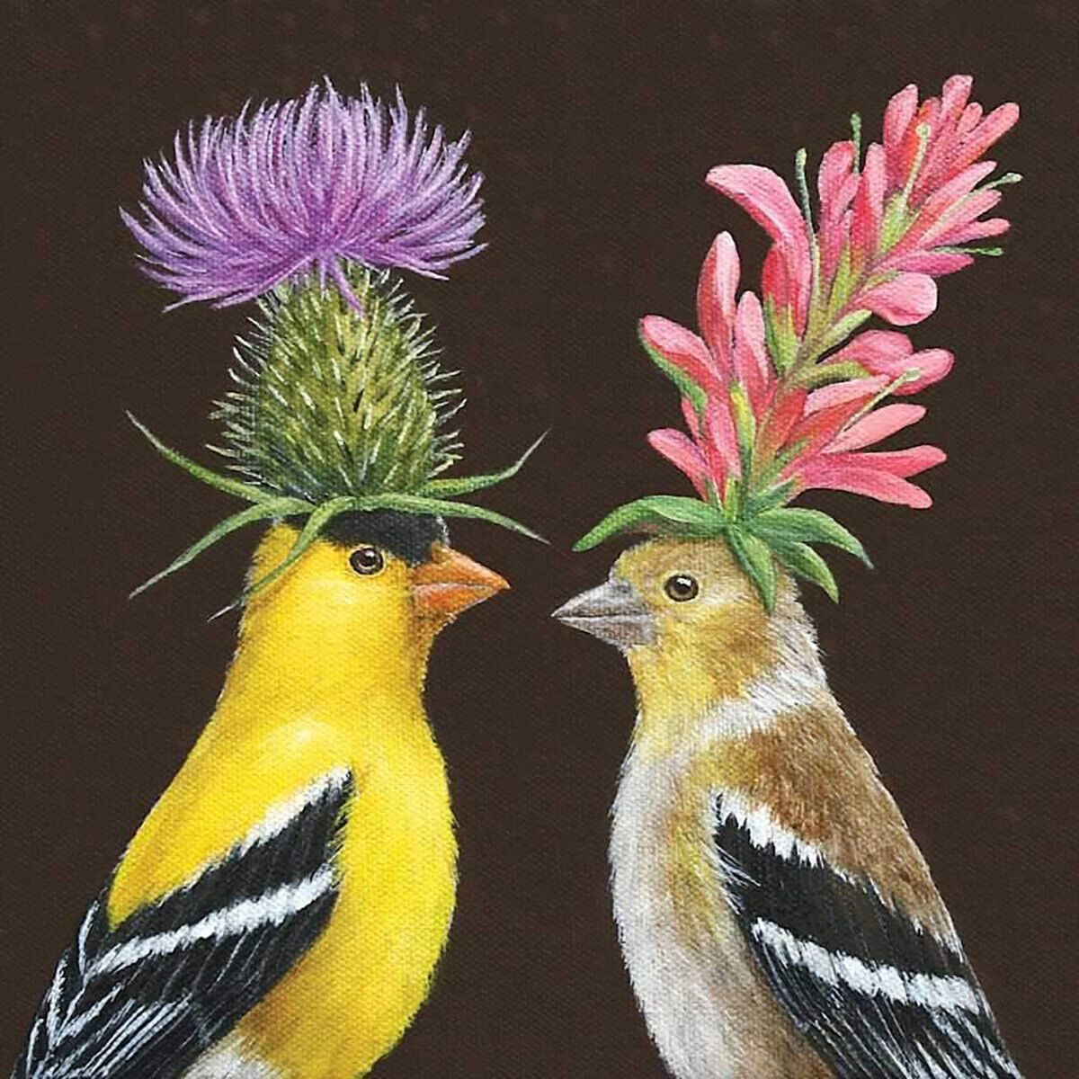 Paperproducts Design Luncheon Napkins, Goldfinch Couple, 6.5", 20 count