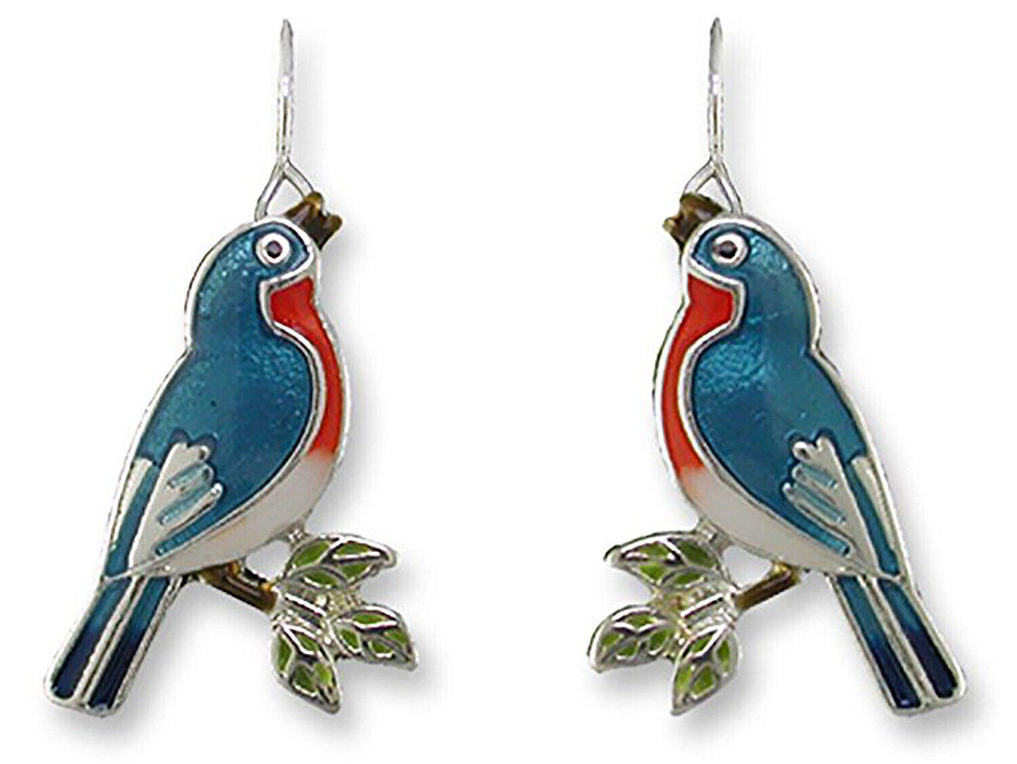Sue Coccia Singing Bluebird Ultrafine Enamel Dangle Earrings By Zarah