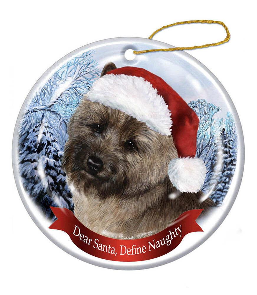 Holiday Pet Gifts Cairn Terrier, Brindle Santa Hat Dog Porcelain Ornament