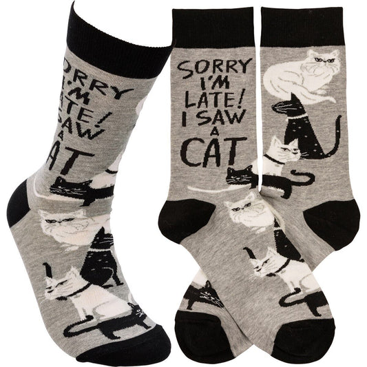 Primitives by Kathy 113093 Sorry I'm Late I Saw a Cat Socks