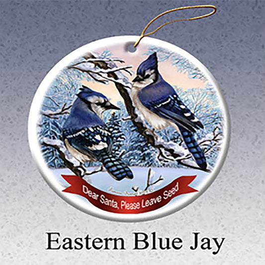 Holiday Pet Gifts Eastern Blue Jay  Bird Porcelain Christmas Ornament