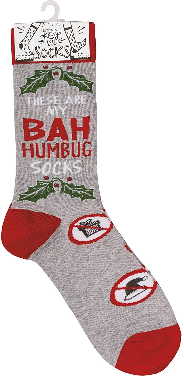 Primitives by Kathy 109634 Bah Humbug Socks, One Size, Cotton, Nylon, Spandex