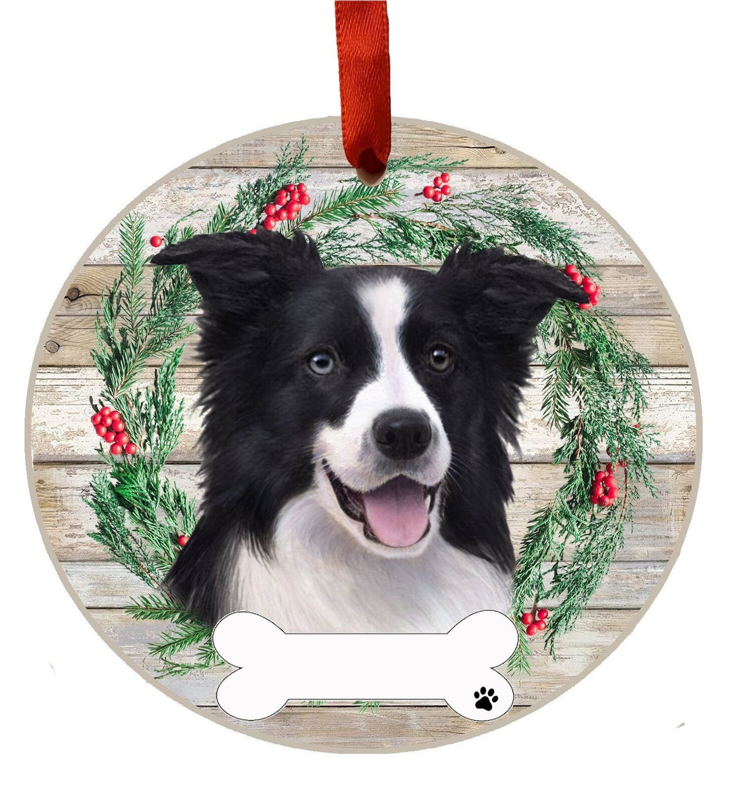 Border Collie Ornament - E&S Pets, DIY Personalizable, Ceramic Round Ornament